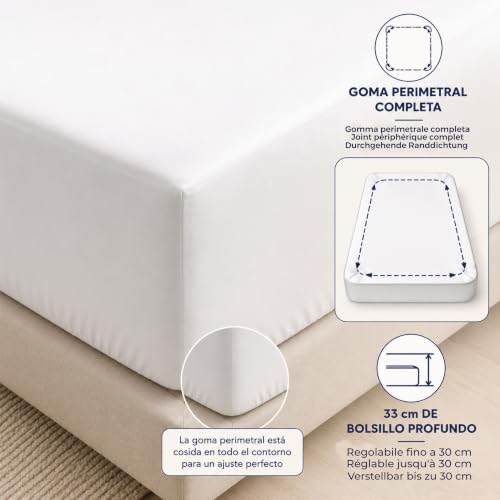 Degrees Home Collection - Sábana Bajera Ajustable 150x190x33 cm - Microfibra de poliéster, Calidad Oeko Tex sin tóxicos, Super Suave - Blanco - Imagen 4