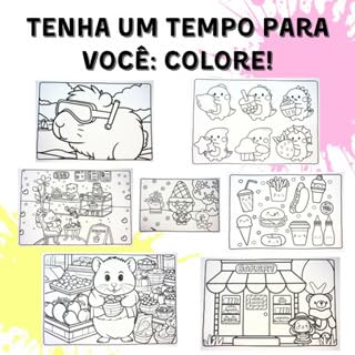 Kit Completo de Colorir Livro Capa Dura 50 Páginas + Canetinhas Ponta Dupla e Marca Texto com até 12