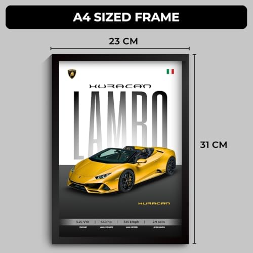 Image of Lamborghini Huracan Poster | Framed Poster of Lamborghini A4 Sized (31 x 23 cm) | Car Posters for Wall, Gift for Boys, Supercar Frame | Supercar Frames | Car Posters for Wall, Bedroom, Hostel, Study Room (F 033)