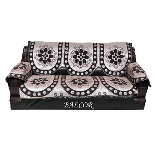 Image of Cotton 12 PCs Design DECAN Sofa Cover with Handle Cover Set of 5 Seater(3+1+1+6)-Black