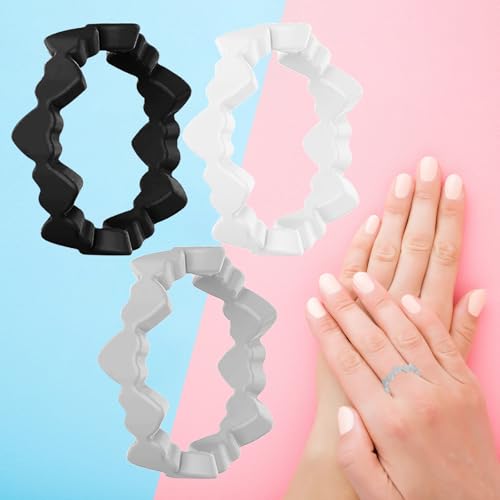 3Pcs Engagement Rings for Women Candy Color Heart Ring Silicone Rubber Rings Ergonomic Breathable Wedding Bands
