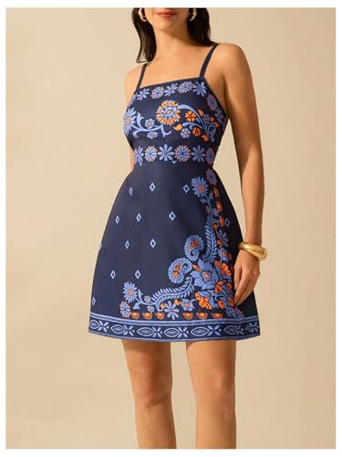 Image of MakeMeChic Women's Floral Boho Dress Sleeveless Vacation Mini Short Dress Tie Backless Sundress