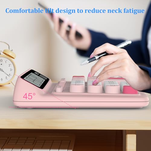 Desktop Calculator with Extra Large 5-Inch LCD Display, 12-Digit Two Way Power Solar & Battery Office Calculator with Big Buttons for Business, Accounting & Home Use(Pink)