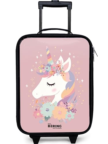 NoBoringSuitcases.com® Valise Enfant 48x31x19 cm Ultra Légère Bagages À roulettes LED pour Enfants Petite Voyage Bagage Bebe Valisette A Roulette Ado - Fille - Rose - Licorne - Fleurs
