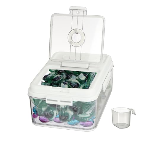 IGNPION Laundry Pod Container with Timer Recording Dial, Laundry Detergent Dispenser Dishwasher Washing Tablet Holder, Airtight Plastice Storage Bin for Laundry Room, Kitchen, Bathroom Storage(Small)