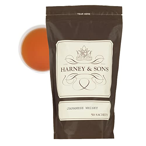 Image of Harney & Sons Japanese Whisky Smoked Green Tea Sachets, 50 Count | Japanese green tea smoked over whisky barrel wood chips. Contains caffeine.