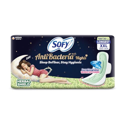 Sofy Women Anti Bacteria Longest XXL Sanitary Pads |Night Protection|Wider Hip Guard| Deep Absorption | Herbal Shield | Hygiene & Herbs | XX-Large, Pack Of 30