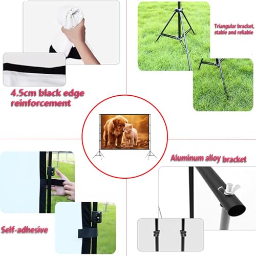 Pantalla de proyector grande para exteriores con soporte, pantalla de video portátil con bolsa de transporte 100" 150" plegable para cine en casa y jardín (60 pulgadas) miniatura 4