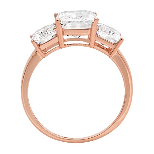 4.1Ct Brilliant 3-Stone Emerald Solitaire Statement Simulated Diamond Ring 14K Rose Gold, 6.5 #TOP1