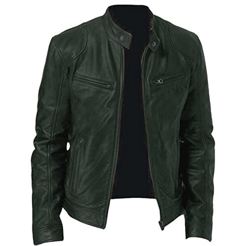 Generico Chaqueta de hombre de talla grande con cuello alto de piel sintética, estilo punk bikerchido, para hombre, con cremallera de metal y bolsillo, chaqueta de motorista de piel sintética, para