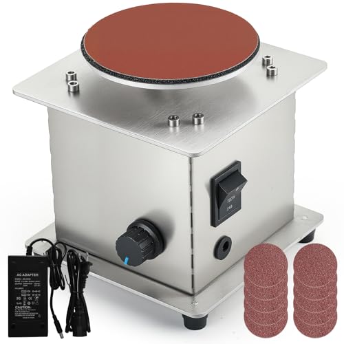 Mini Tabletop Disc Sander, 4” Electric Bench Sanding Machine with 20 Sandpapers, Stepless Speed Control 0-6000 RPM, Forward/Reverse Switch, DIY Woodworking & Craft Tool by EKVILI - Used condition - US$47.92