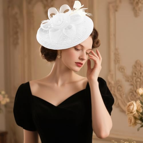 DRESHOW Fascinators Hat Flower Mesh Feathers Hat with a Headband and a Clip 7.9" Tea Party Headwear for Women by DRESHOW - Used condition - Image 2
