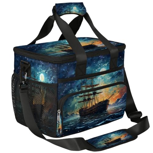 Maritime Insulated Picnic Backpack Lunch Box for Women Men Picnic Basket Tote Lunch Bag Picnic Bag Portable Lunch Bags for Picnic, Beach, Work, Trip,Office, Camp Ocean Ship
