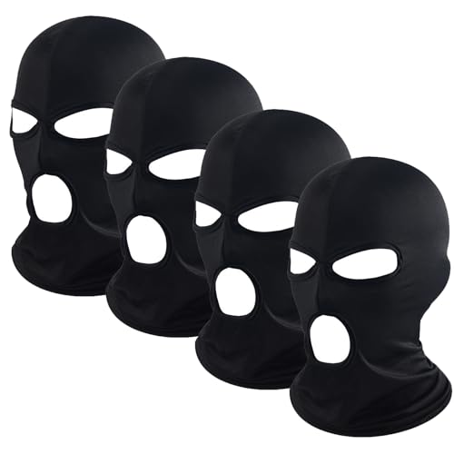 ATSNOSH 4 Stück Sturmhauben für Damen Herren, Balaclava mit 3 Löchern, Motorradmaske Skimaske Fahrrad Gesichtsmaske, Dünn Atmungsaktiv, UV-Schutz (DE/NL/SE/PL, Alphanumerisch, Einheitsgröße, 4 Stück)