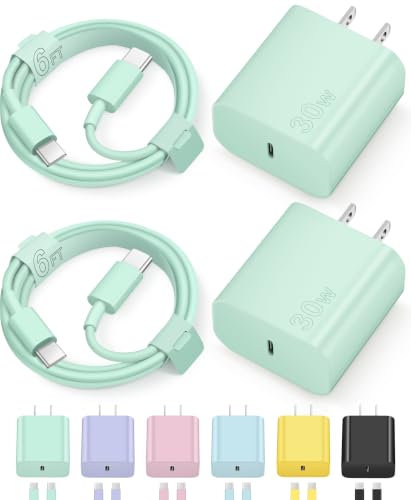 Image of iPhone 17 16 15 Charger Fast Charging 30W USB C Chargers Block Type C Charger 2 Pack 6FT Cord for iPhone 17 /17 Plus /17 Pro Max /Air /16 /16 Plus /16 Pro Max /15 Pro Max /iPad Pro /Samsung(Green