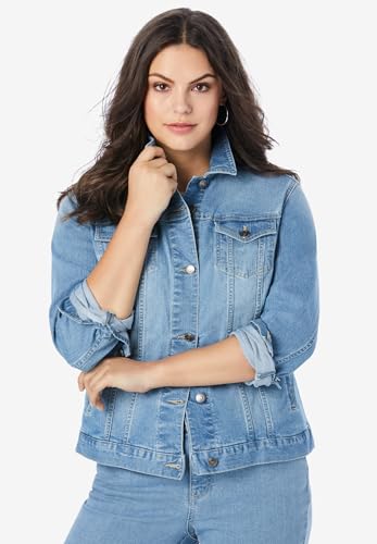 Roaman's Women's Plus Size Essential Stretch Denim Jacket4