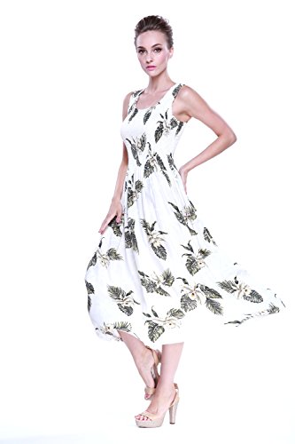 Tropical Group Women's Hawaiian Maxi Tank Elastic Luau Dress Palm Green #TOP4