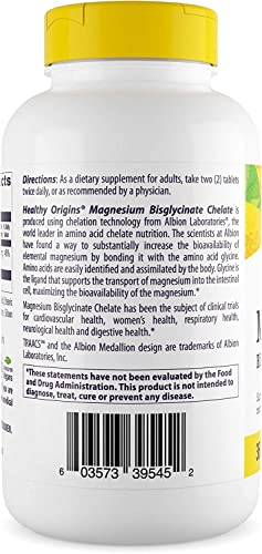 Healthy Origins Magnesium Bisglycinate Chelate (TRAACS) - Chelated Magnesium for Brain & Heart Health - Albion Magnesium Supplement - Unbuffered Supplements - 360 Tablets - Image 3