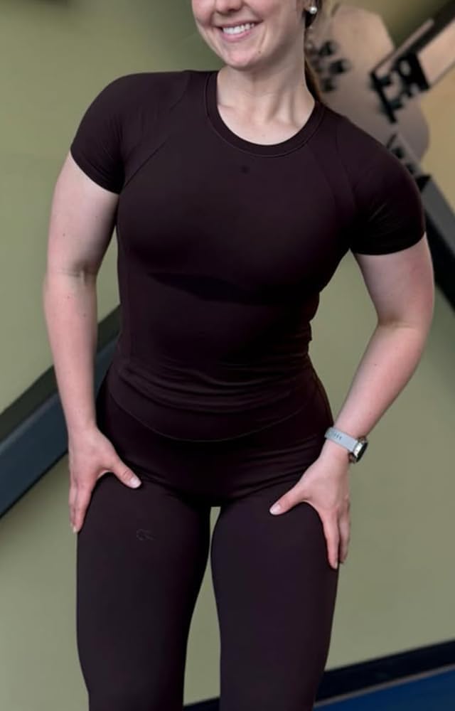 Aoxjox Women's Raglan Lumira Short Sleeve Workout T-Shirt Crew Neck Tee No Pad Lumastretch™ Luxe Gym Yoga T Shirt Top