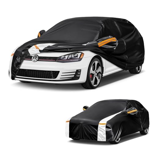 Image of Car Cover for VW Golf (2008-2025), Car Cover, Waterproof, Breathable, Full Garage Car Cover for Protection, Rain, Sun and Dust, Cover with Zip and Cotton (Black)