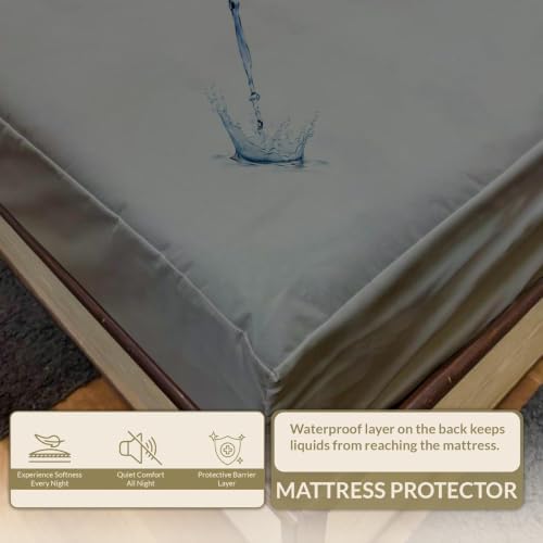 Image of Waterproof Soft Non-Woven Mattress Protector 72 x 84 Inch, Breathable Elastic Fitted Mattress Cover for 8 to 12 Inch Deep Mattress, Grey