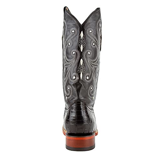 Men's Belly Caiman Alligator Print Cowboy Boot Square Toe Black 13 EE US3