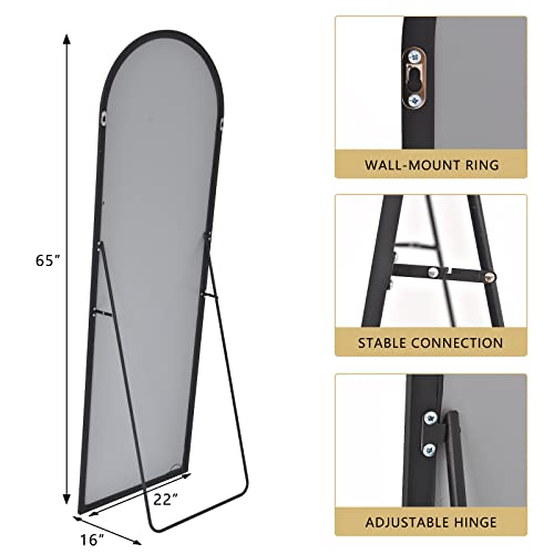 Image of BEAUTYPEAK 64 inchx21 inch Arch Full Length Mirror, Hanging or Leaning Arched-Top Full Body Mirror with Stand for Bedroom, Dressing Room, Black