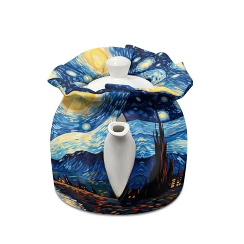 Image of Van Gogh Starry Night Teapot Cozy for Teapot Tea Pots Cozy for Keeping Warm Portable Easy to Clean Coffee Pot Cozy Polyester for Hotel Thicken Kettle Dust Cover for Kitchen