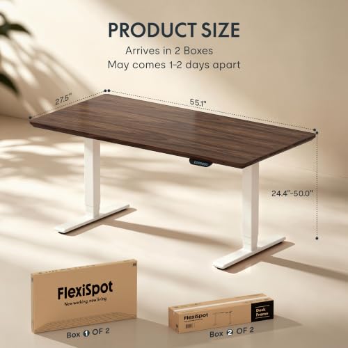 Image of FLEXISPOT E6 MAX Solid Black Walnut Wood Standing Desk 55 inchx28 inch, Solid Hardwood Ergonomic Beveled Desktop, Dual Motor 3-Stage Sit Stand Desk, Heavy-Duty Workstation Supports Up to 352 lbs (White Frame)