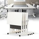 Tavoli da riunione modulari pieghevoli con ruote silenziose, impermeabili, confezione da 4, robusta struttura in metallo, 150 x 40 x 75 cm, ideali per seminari ed eventi