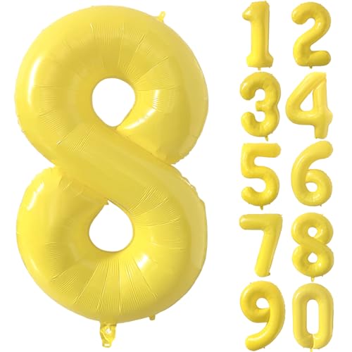 Ballon en aluminium jaune de 40 pouces - Ballon chiffre 8 - Grand ballon jaune - Ballon d'anniversaire jaune - Ballon en aluminium chiffre 8 - Ballon hélium 8 - Ballon anniversaire pour fille et