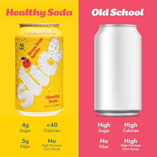 Image of Slice Healthy Soda, Grapefruit Spritz, Prebiotic & Probiotic Soda Pop, 5g Fiber, 35 calories, 12 fl oz 12 Pack