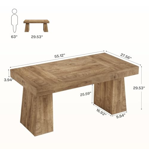 Image of Tribesigns 55-Inch Executive Desk, Thick Wood Office Computer Desk with Double Pedestal, Modern Minimalist Workstations Writing Table Conference Table Furniture for Home Office, Brown