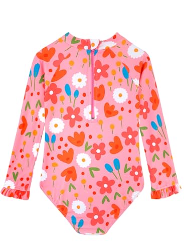 Image of Alakuoti Long Sleeve One Piece Ruffle Swimsuit for Toddler Girls Baby Girl Rashguard Shirt with UPF 50+ Sun Protection