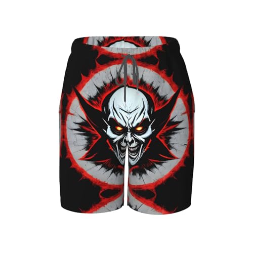 Red and Black Evil Ghost X-Large Youth Beach Pants, Soft and Breathable, with Drawstring Waist, Suitable for Sports and Leisure.