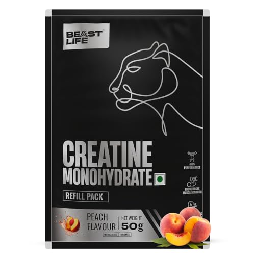 Image of BEASTLIFE Super Micronized Creatine Monohydrate Powder 50g Refill Pack| 13 Servings Peach Flavor | NABL Lab Tested | Premium Sports Nutrition for Strength & Performance