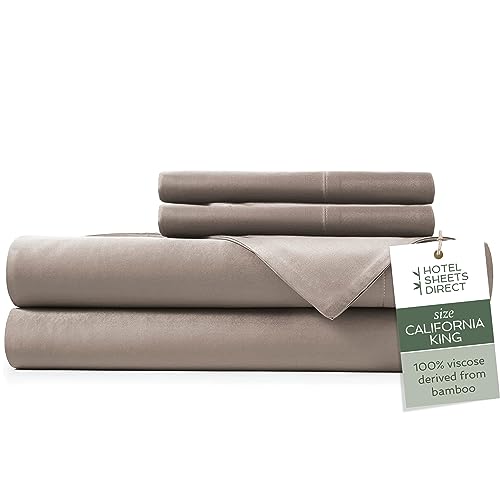 Image of Hotel Sheets Direct 4 Piece Bed Sheet Set California King Size, 100% Viscose Derived from Bamboo Sheets Set with 2 Pillowcases, Cooling & Breathable Luxury Bedding, Moisture-Wicking & Silky Soft, Sand