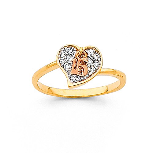 Sonia Jewels 14k Yellow and Rose Gold Two Tone Fifteen 15 Years Birthday Quincea_era Cubic Zirconia CZ Ring