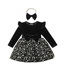 Kucnuzki Baby Girl Clothes 6 9 12 Months Girl Winter Clothes Birthday Tutu Dress Long Sleeve Black Sequin Formal Holiday Party Fairy Dress Baby Outfit