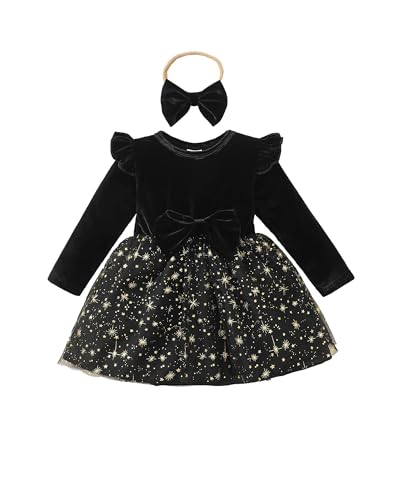 Kucnuzki Baby Girl Clothes Fall Holiday Party Velvet Tulle Dress Winter Cute Long Sleeve Toddler Girls Birthday Dresses