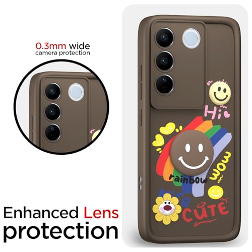 Image of Pikkme Back Cover for Vivo V27 5G / V27 Pro 5G | Soft Silicone| Cute Rainbow Smile & 3D Cartoon Flower Design | Shockproof Raised Camera Protection Bumper Case (Brown)