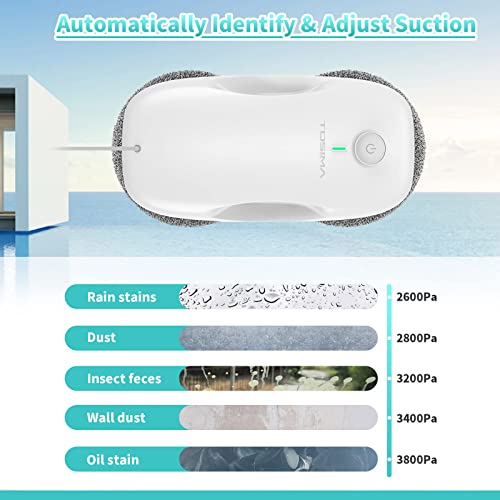 Miniatura 5 de Tosima Robot Limpiacristales, Robot Limpieza De Ventanas Electrico, Sistema De Seguridad, Navegación Inteligente, Control Remoto, Para Todas Las Superficies Lisas, Con 12 Trapo W2, White