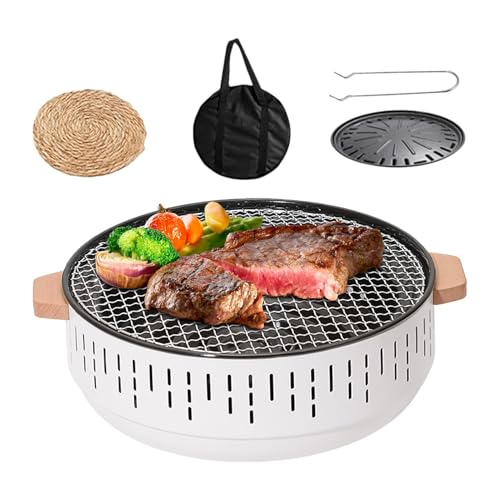 Barbacoa de carbón vegetal portátil – Barbacoa de carbón vegetal compacta de acero inoxidable, superficie de parrilla con bandeja antiadherente y bolsa de transporte | Barbacoa de mesa para camping