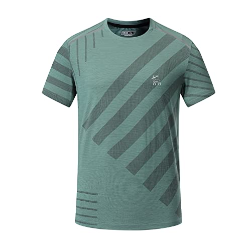 MAXERIA Athletic Dry Fit Mens Shirts Slim Fit Mens T Shirts Short Sleeve Graphic Tees Men Stretch Workout Tops Green