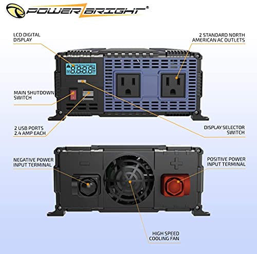 2000 Watt 12V Power Inverter Dual USB & AC Outlets, Easy to Install Automotive Portable Power for Power Tools, Camping and Car Accessories. ETL Approved Under UL STD 458