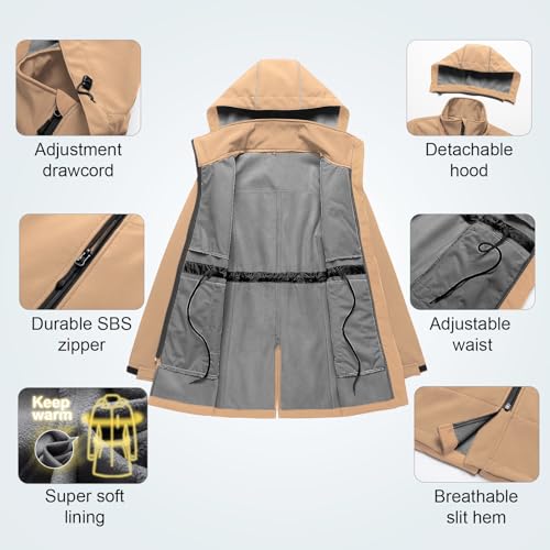 Image of CREATMO US Women's Lightweight Waterproof Long Softshell Tactical Jacket Fleece Lined Windbreaker