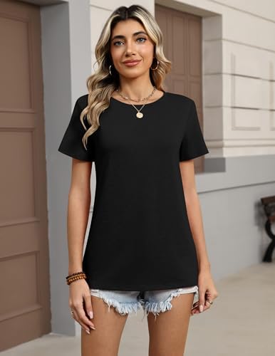 Zeagoo Womens Tops Short Sleeve Tshirts Crewneck Basic Summer Outfit Casual Plain Shirts Lasies Tee Shirts Black - 4