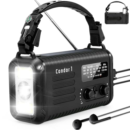Radio météo d'urgence autonome Condor 1 AM FM avec kit de poignée de survie USB-C