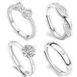 xwnyzw 4 PCS Rings Women Set, Adjustable Silver Rings for Women Fashion Ring for Womens, Stacking Silver Ring Set, Aesthetic Suitable Women's Thumb Daily Jewelry Wearing
