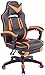 CLP Sedia Gaming Heat con Poggiapiedi in Similpelle I Poltrona Racing Scrivania con Schienale Reclinabile E Doppio Cuscino, Colore:Nero/Arancione